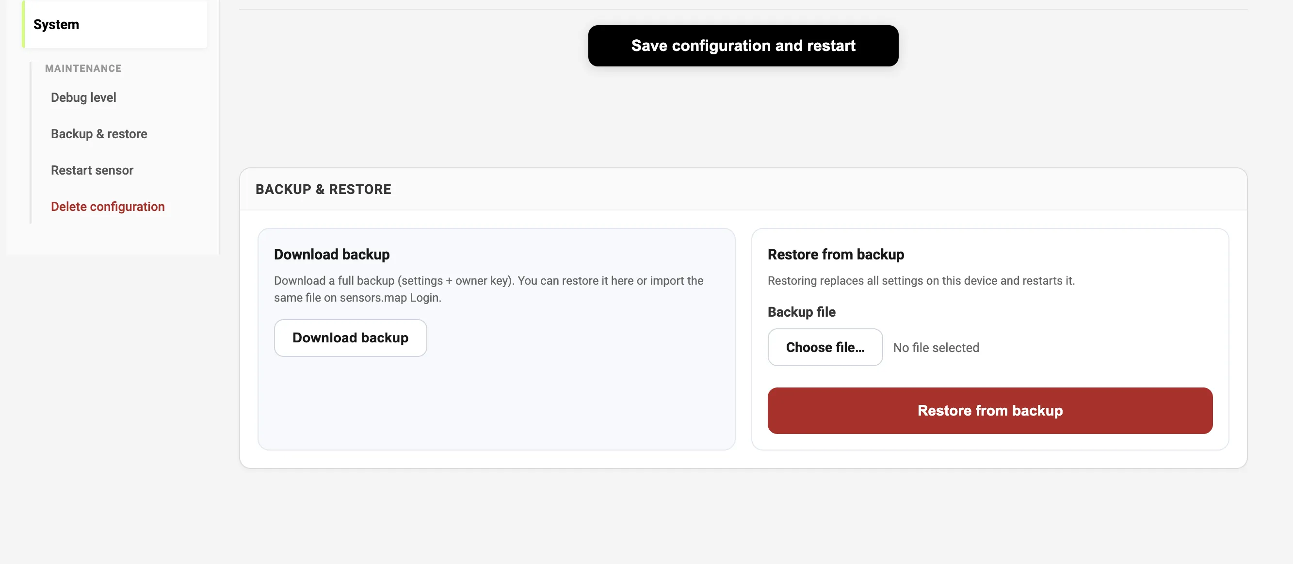 System → Backup & restore