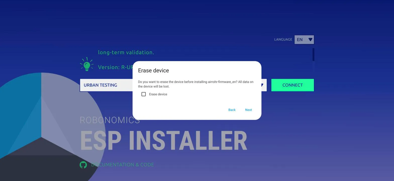 The Erase device dialog with the checkbox left unchecked