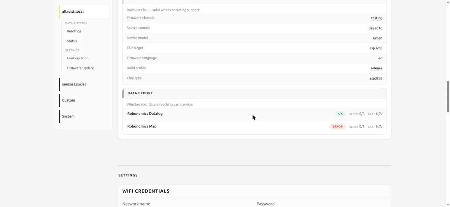 The data export panel showing per-service delivery