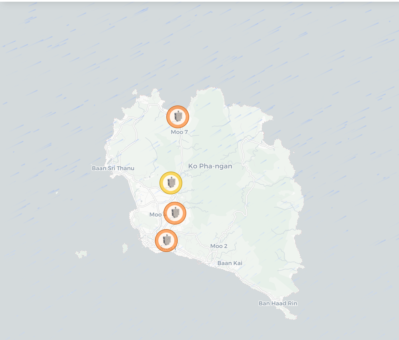 The four reporting sensors on Koh Phangan, as they appear on the sensors.social map